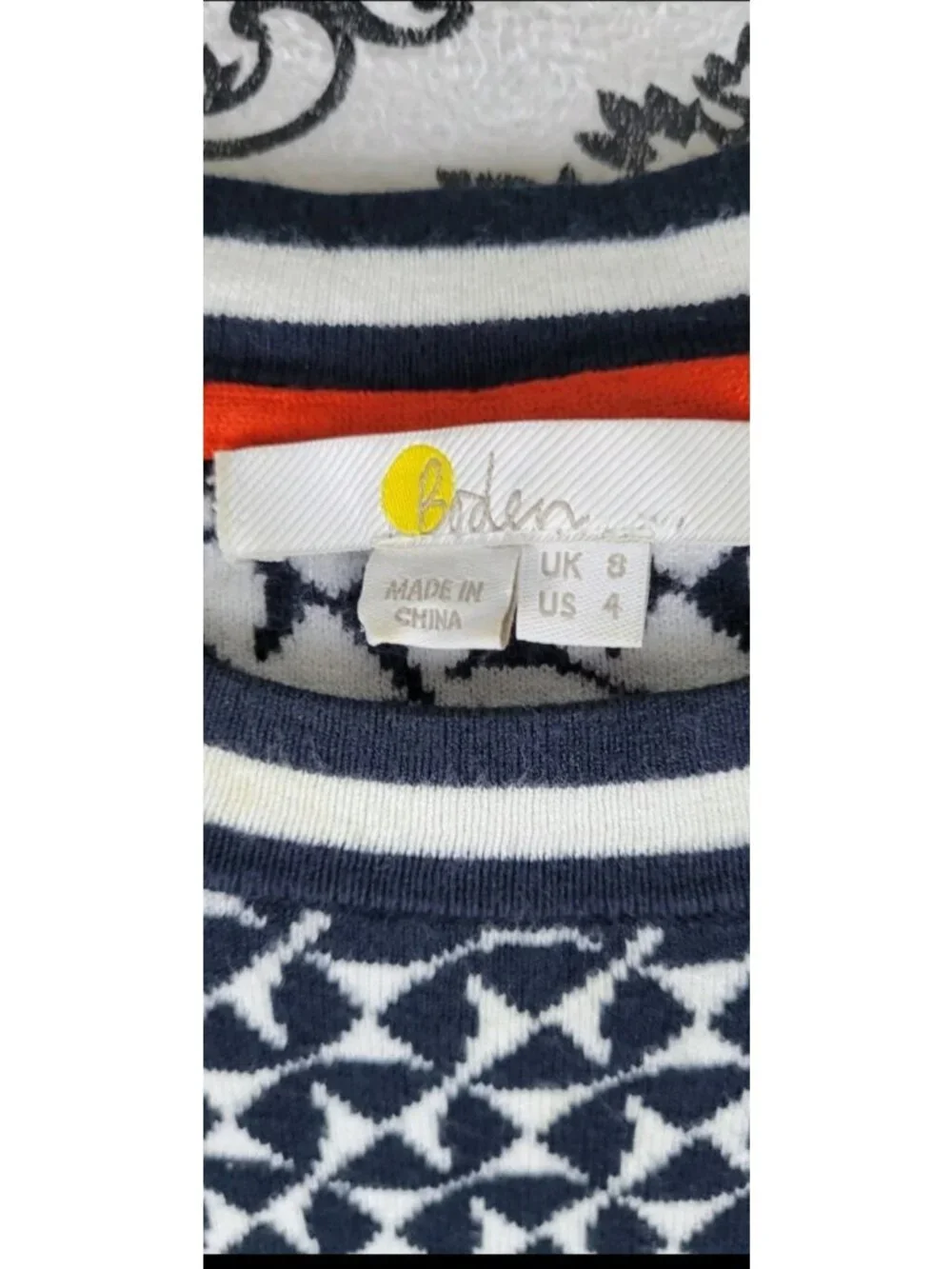 Boden Knit Sweater Dress Size 4 Navy White Geometric Jacquard Short Sleeve Pocke - Picture 2 of 12